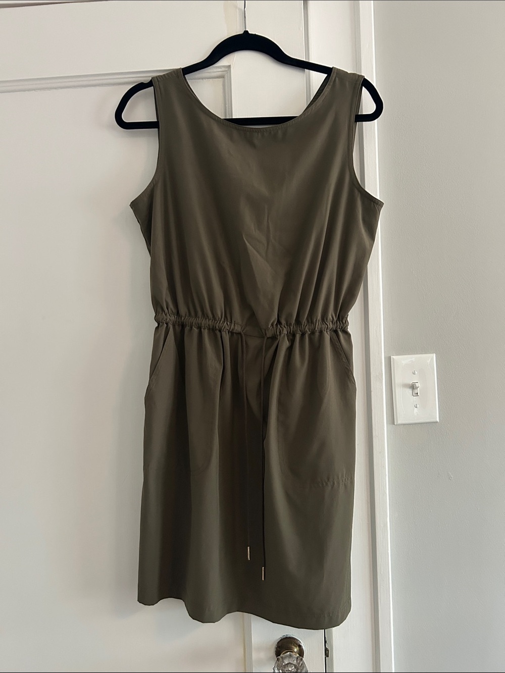 Sleeveless Drawstring Waist Olive Green Calvin Klein Dress